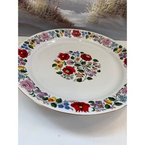 Kalocsa Hungary Hand Painted Porcelain Floral Wall Plate Gold Trim 11.5 Inch